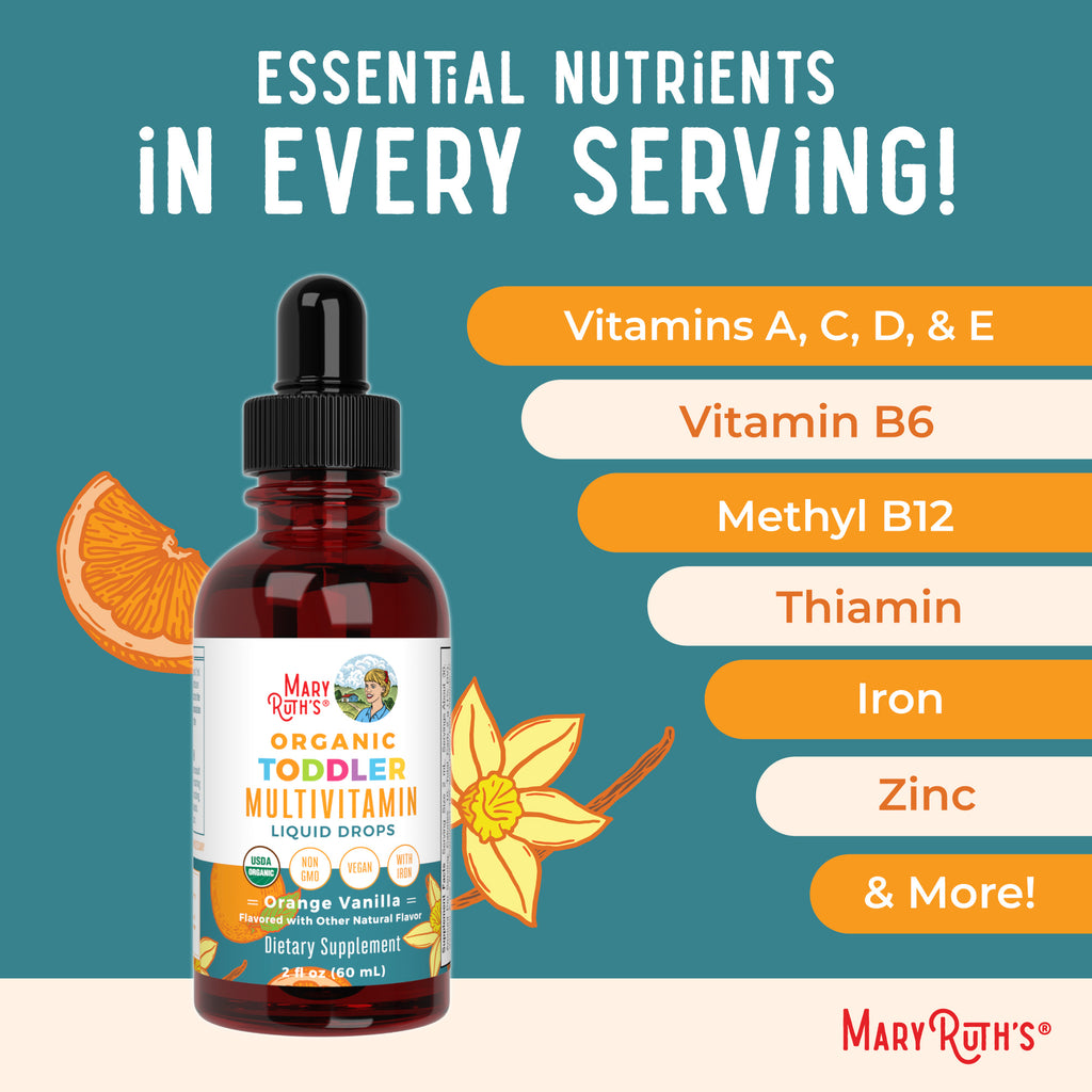 Organic Toddler Multivitamin Liquid Drops With Iron Orange Vanilla 2oz Ingredients