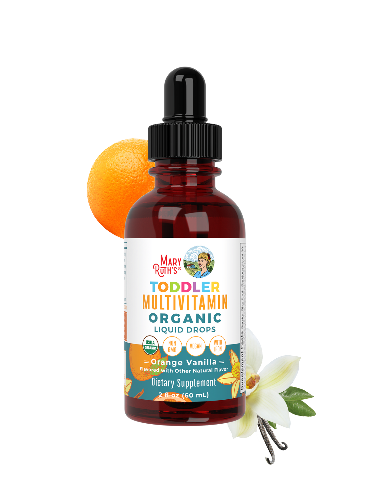 Organic Toddler Multivitamin Liquid Drops With Iron Orange Vanilla 2oz