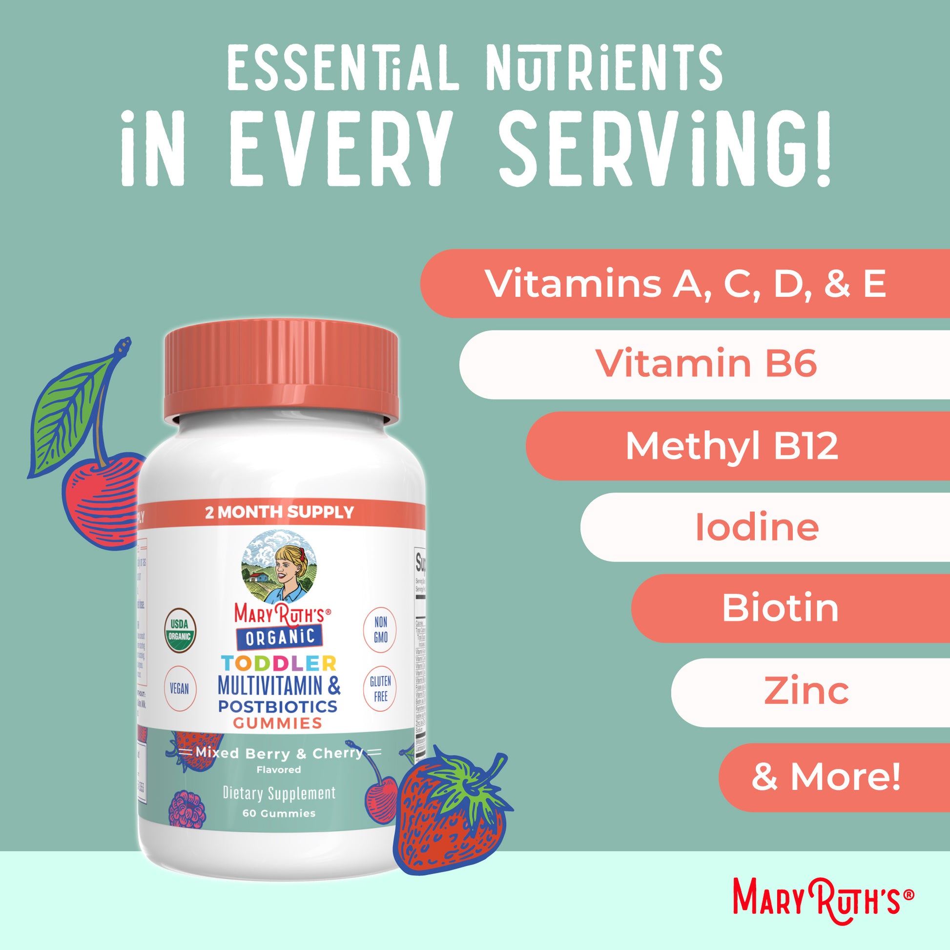 Organic Toddler Multivitamin + Postbiotics Gummies Ingredients