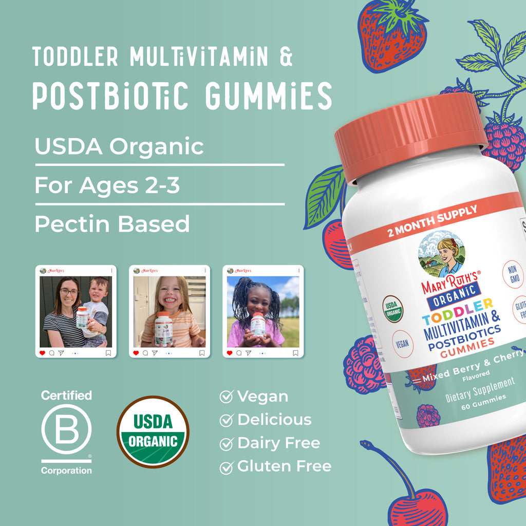 Organic Toddler Multivitamin + Postbiotics Gummies Lifestyle Bottle