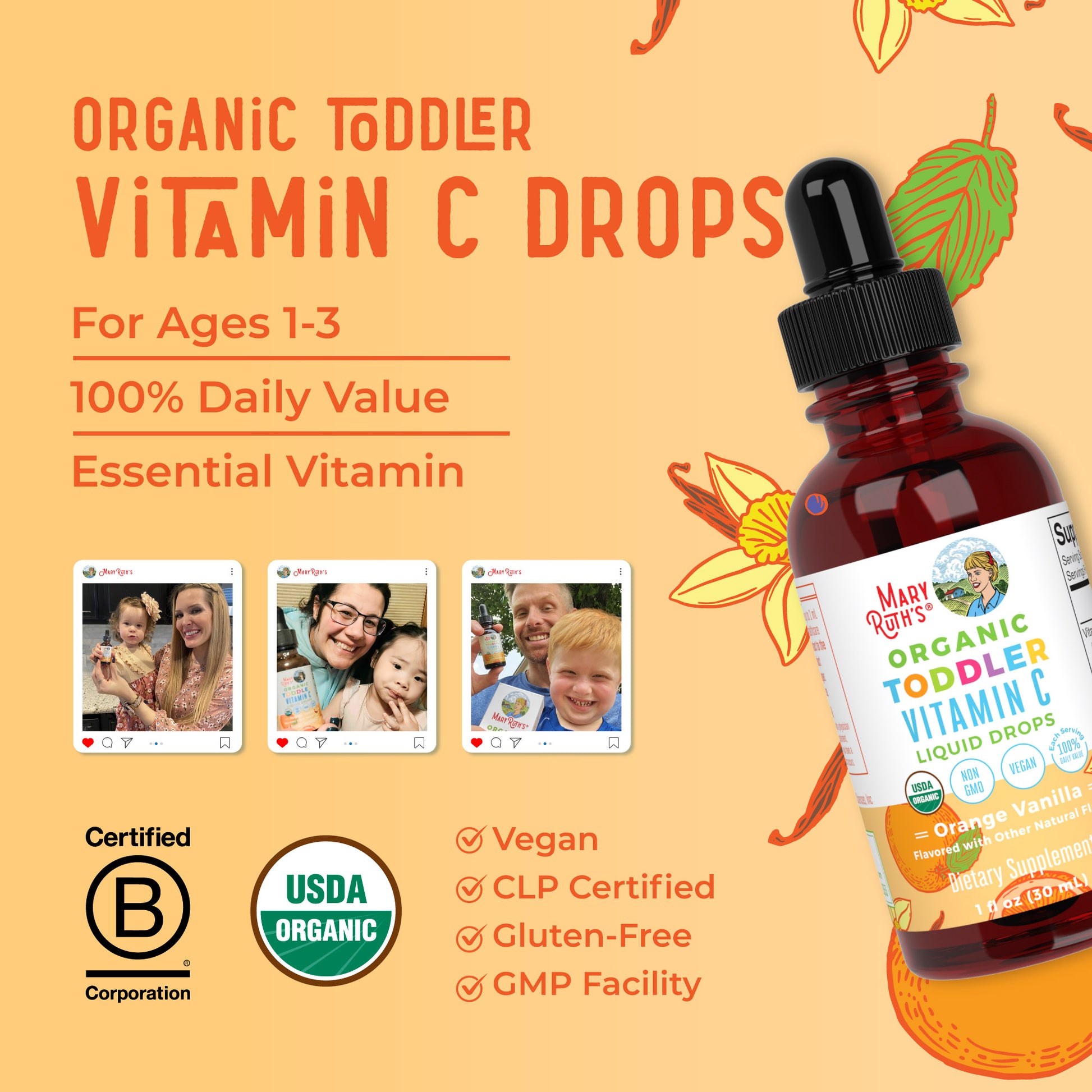 Organic Toddler Vitamin C Liquid Drops Lifestyle Bottle
