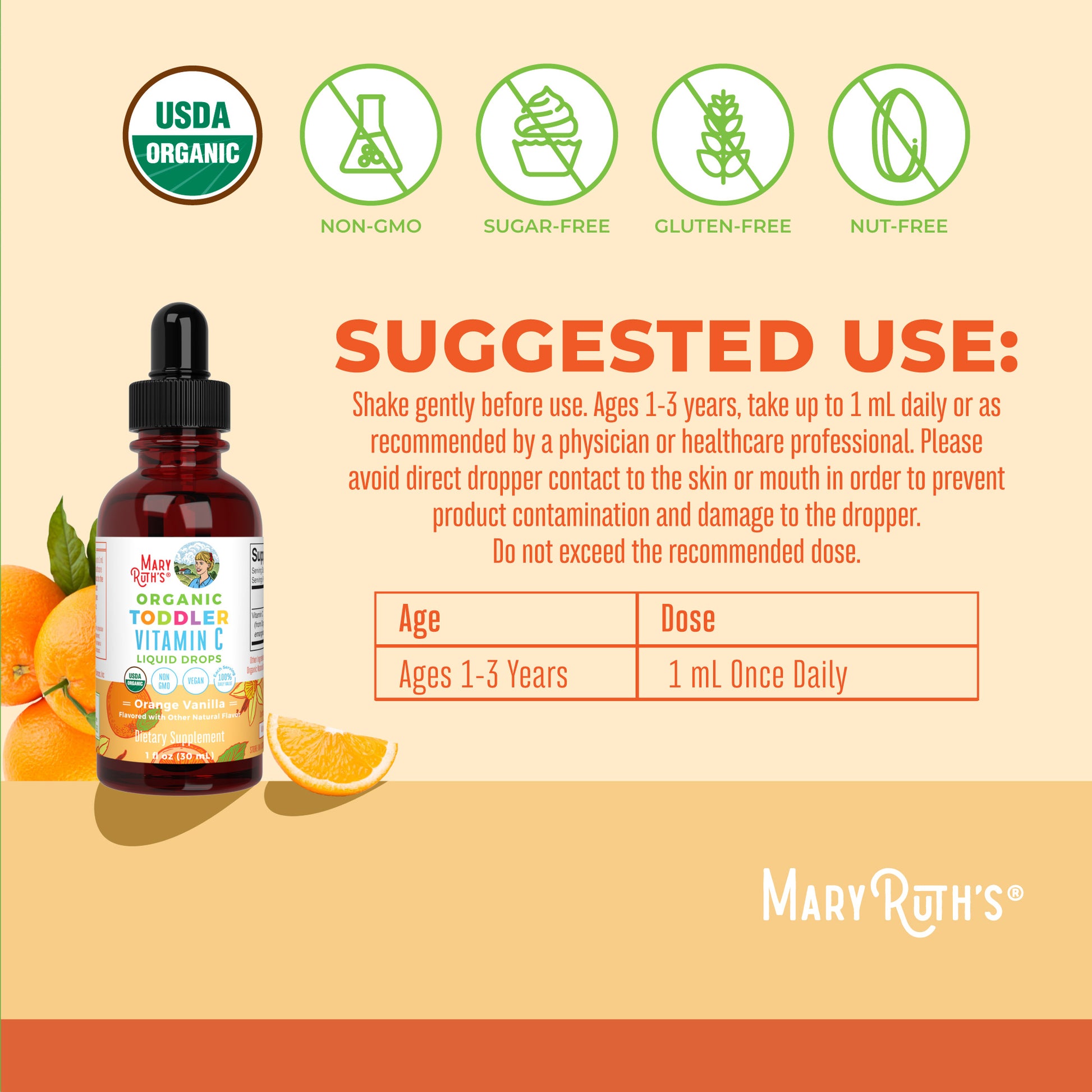 Organic Toddler Vitamin C Liquid Drops Suggested Use