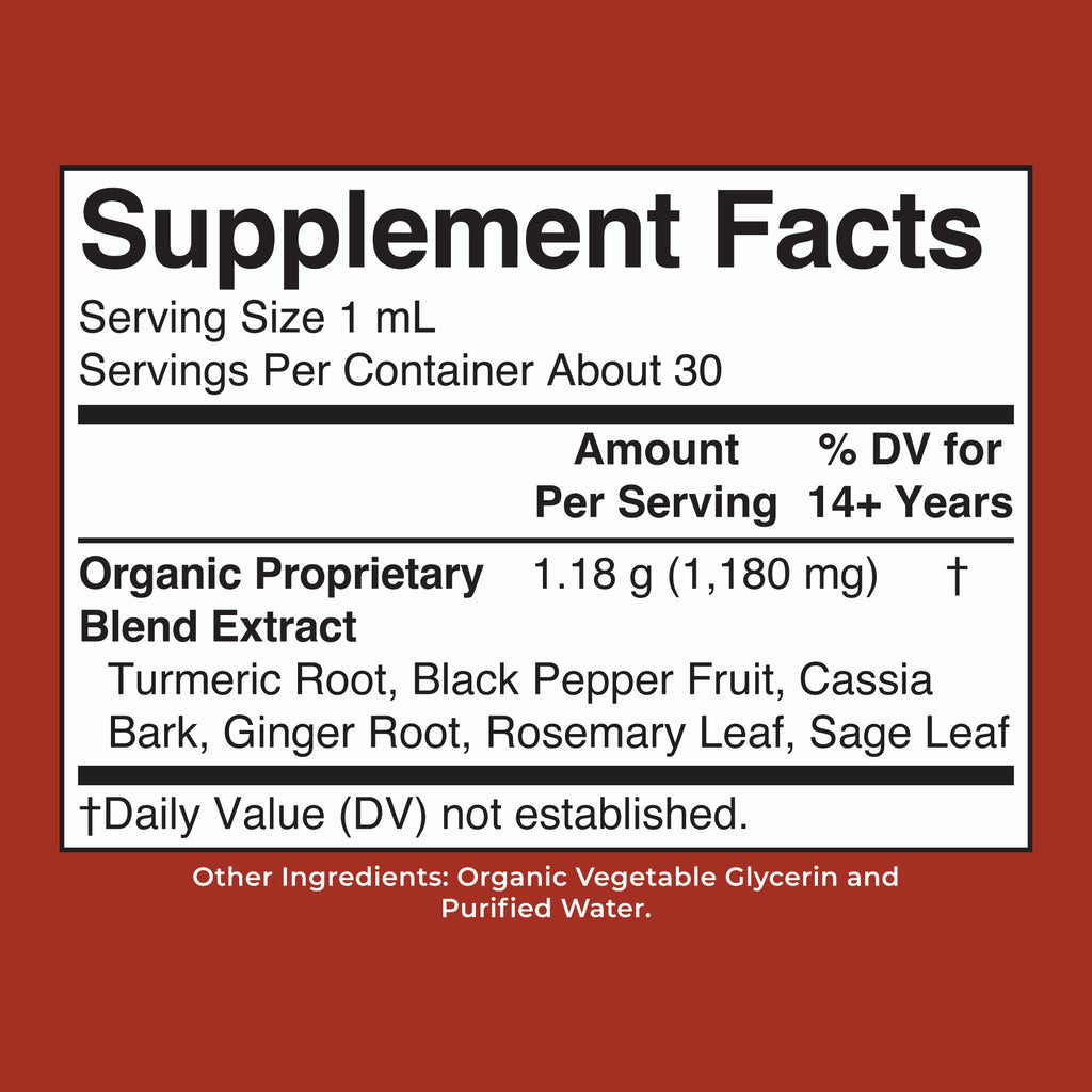 Organic Turmeric Gold Herbal Blend Liquid Drops 1oz Supplement Facts