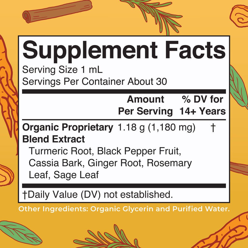 Organic Turmeric Gold Herbal Blend Liquid Drops Supplement Facts