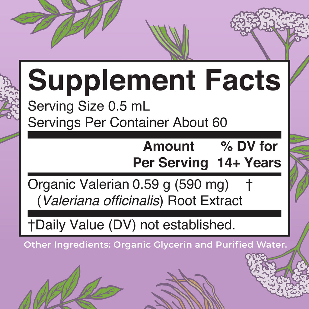 Organic Valerian Root Liquid Drops Supplement Facts