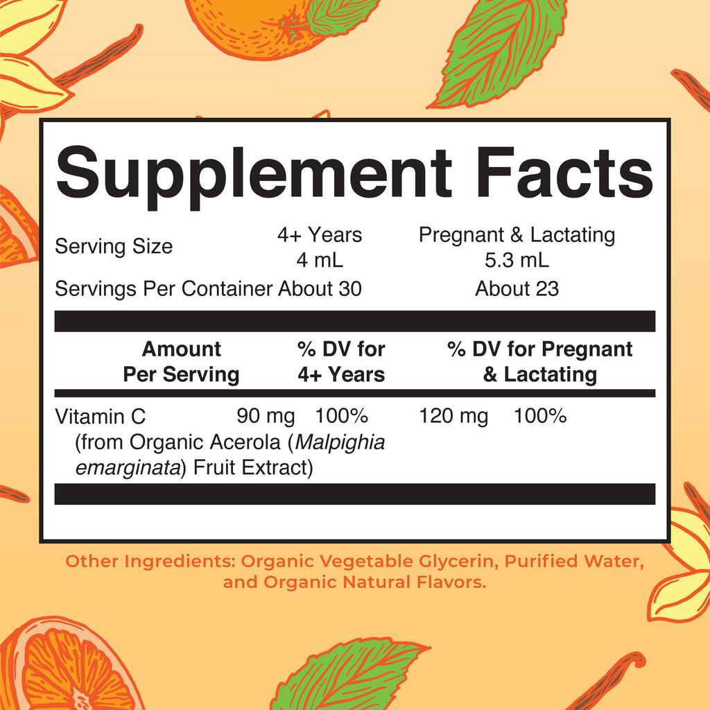 Organic Vitamin C Liquid Drops Supplement Facts