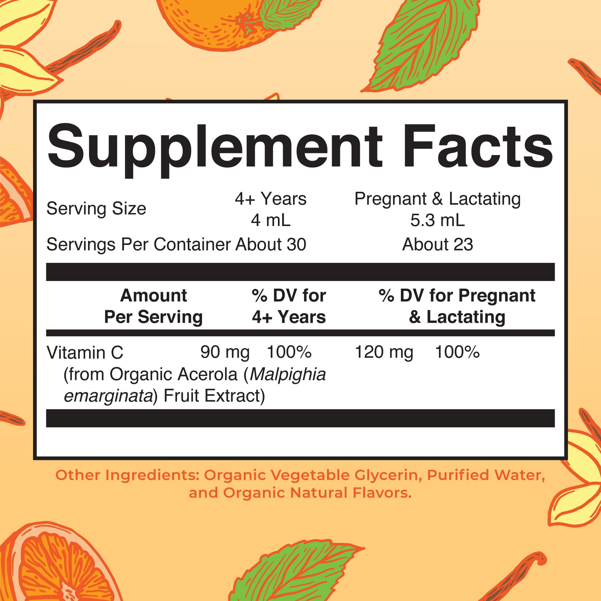 Organic Vitamin C Liquid Drops Supplement Facts