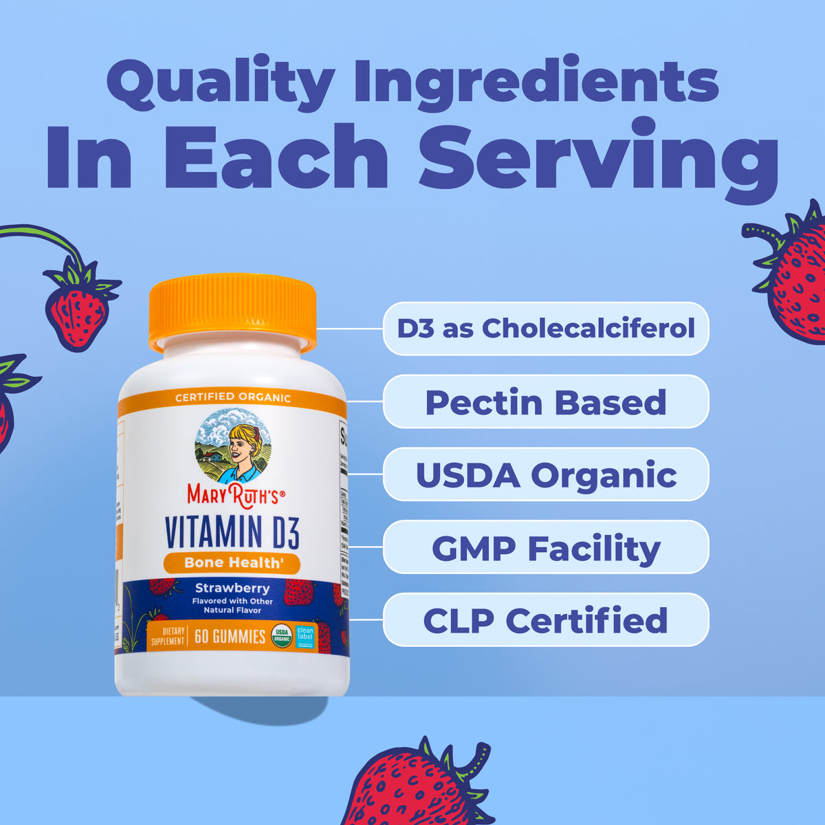 Organic Vitamin D3 Gummies Strawberry 60ct Ingredients