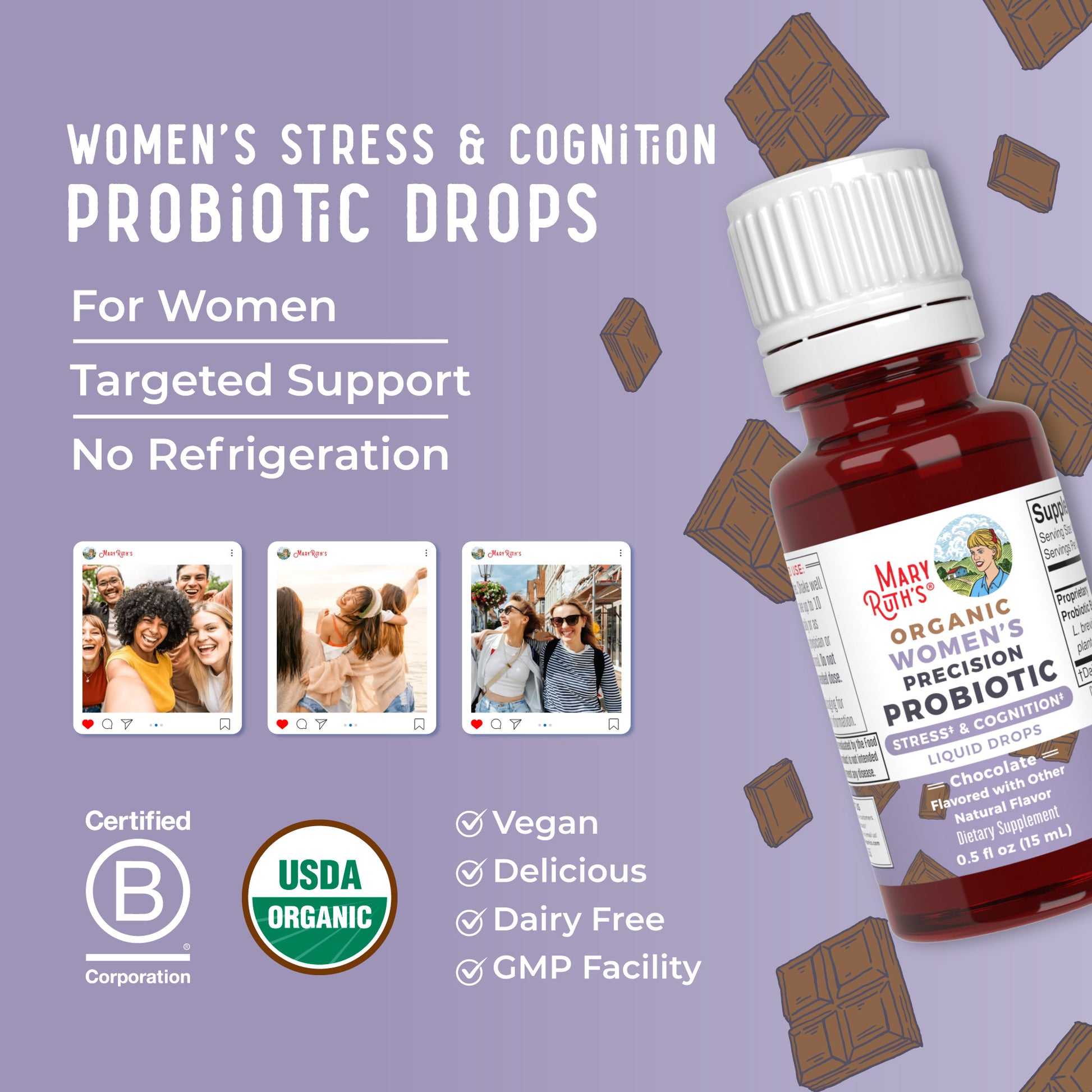 Organic Women's Precision Probiotic Stress & Cognition Liquid Drops Lifestyle Bottle