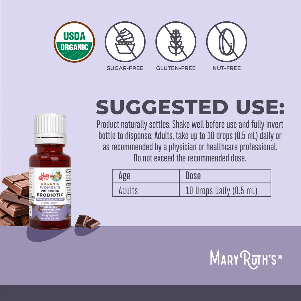 Organic Women's Precision Probiotic Stress & Cognition Liquid Drops Suggested Use