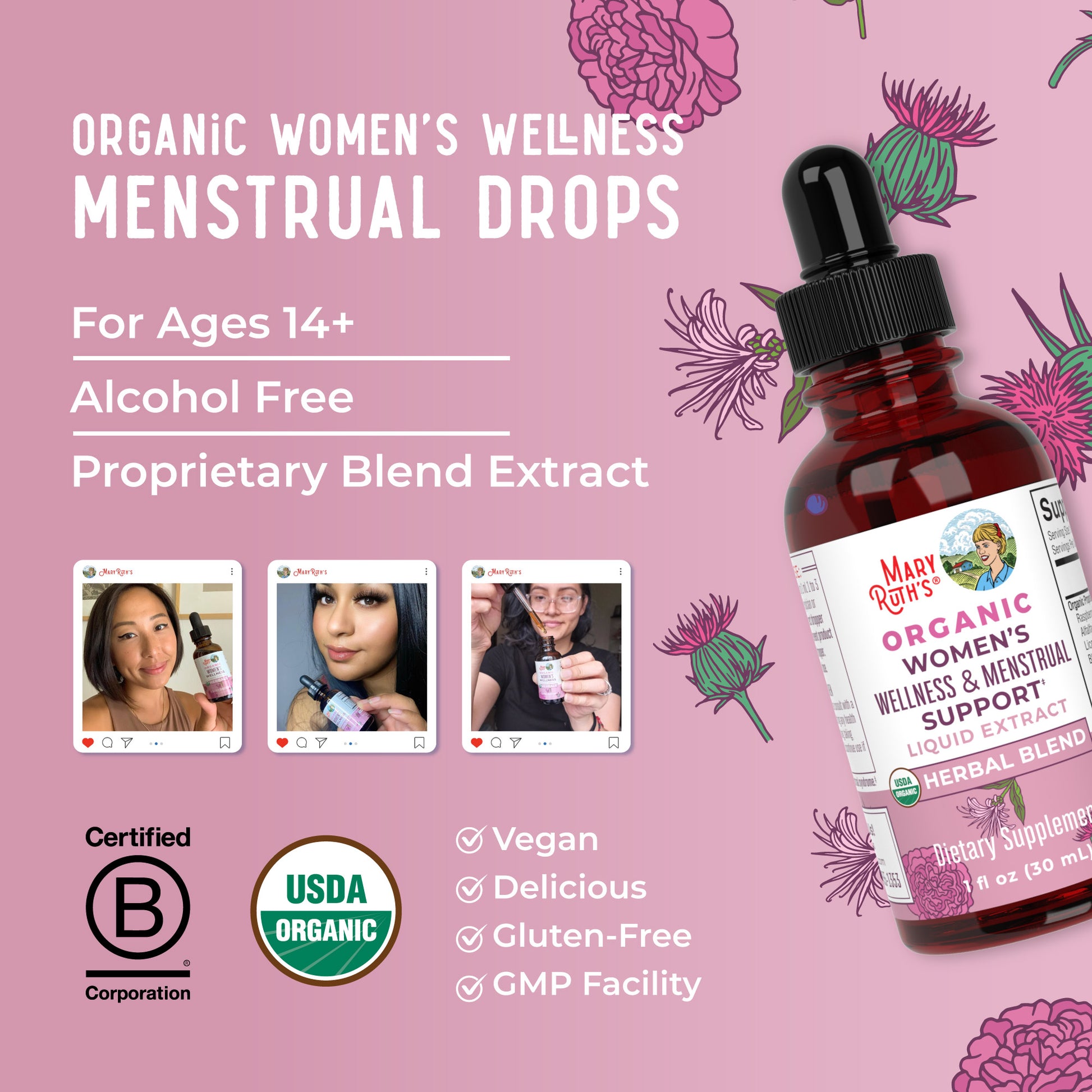 Organic Women's Wellness & Menstrual Support Liquid Drops Lifestyle Bottle