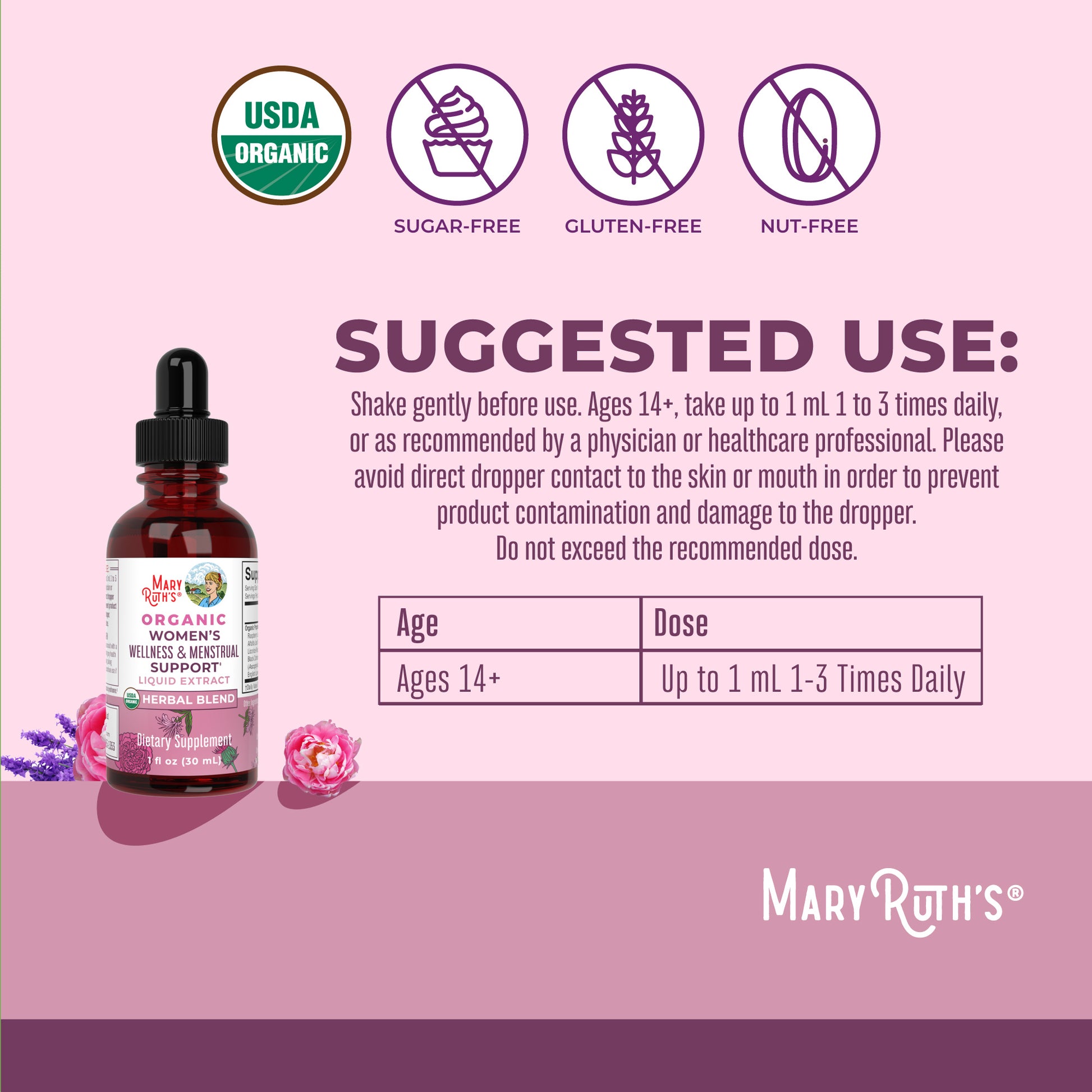 Organic Women's Wellness & Menstrual Support Liquid Drops Suggested Use