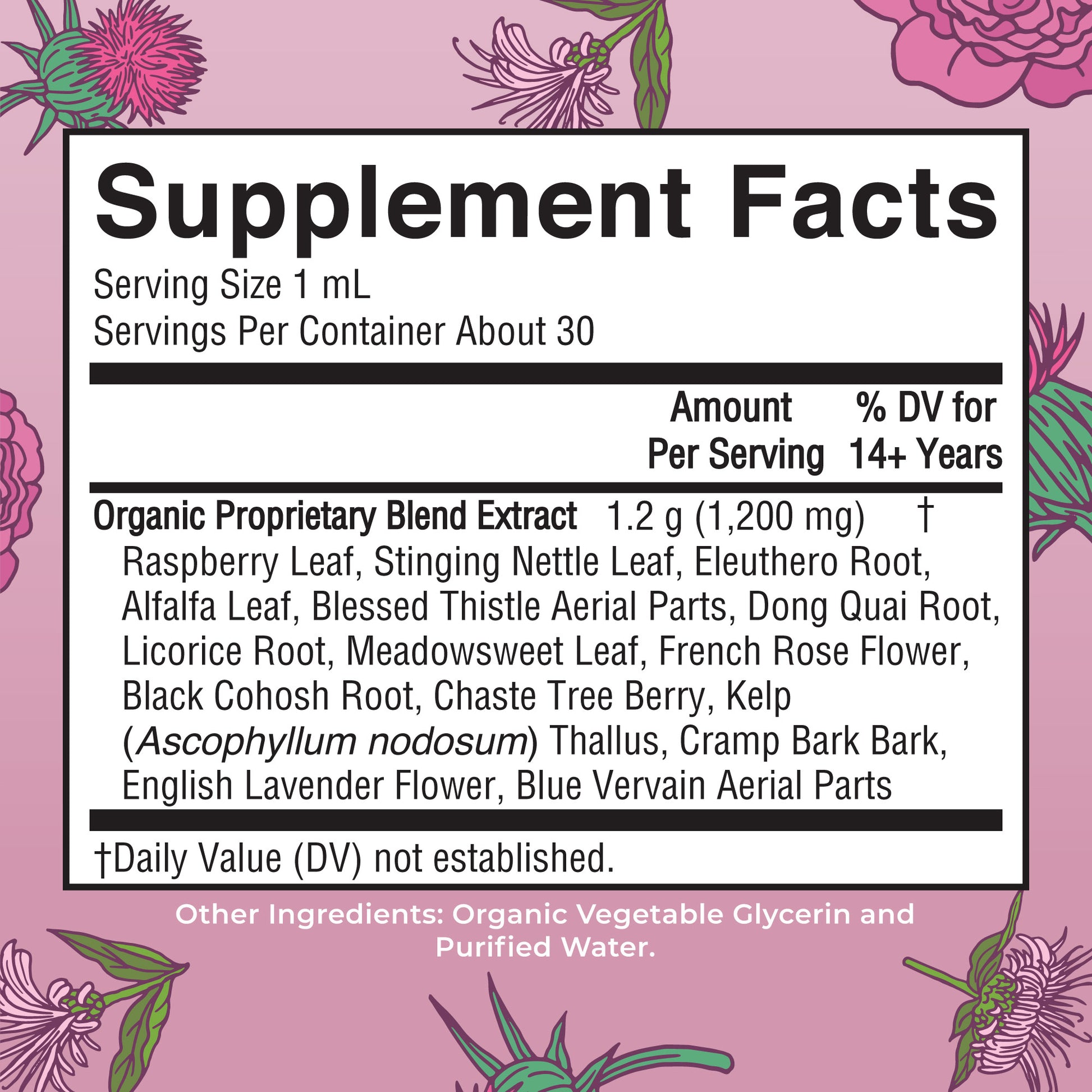 Organic Women's Wellness & Menstrual Support Liquid Drops Supplement Facts