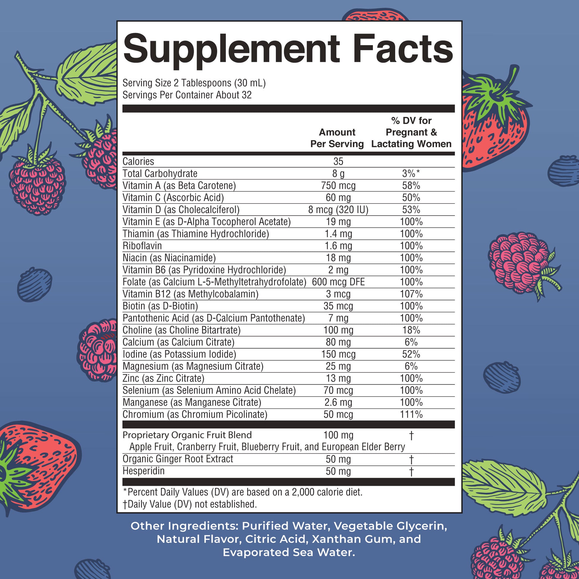 Prenatal & Postnatal Liquid Multivitamin 32 oz Supplement Facts