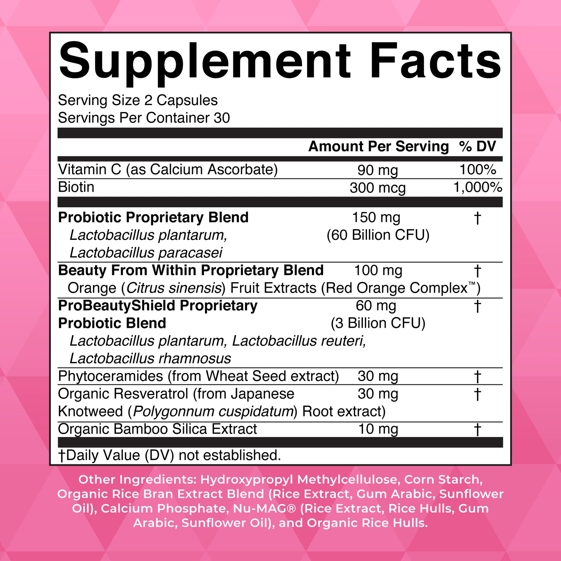Probiotic Beauty Capsules 60ct Supplement Facts