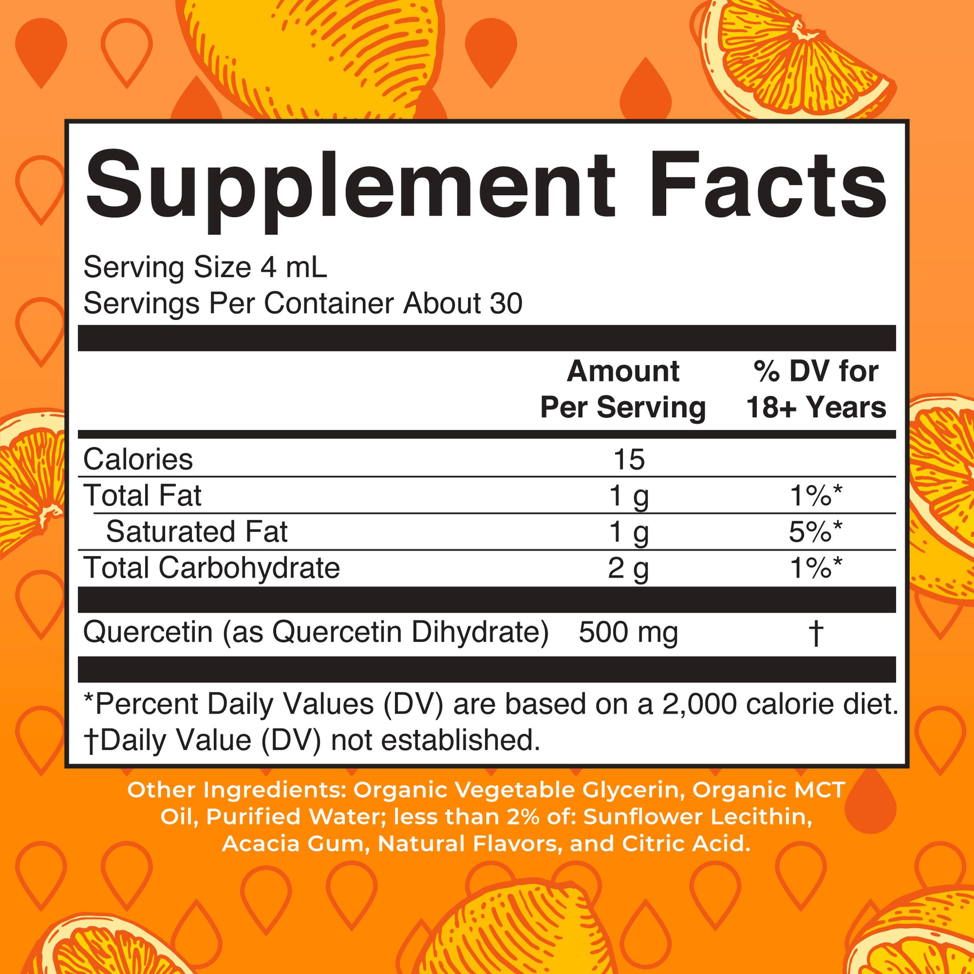 Quercetin Liquid Drops (Lemon) 4 oz Supplement Facts