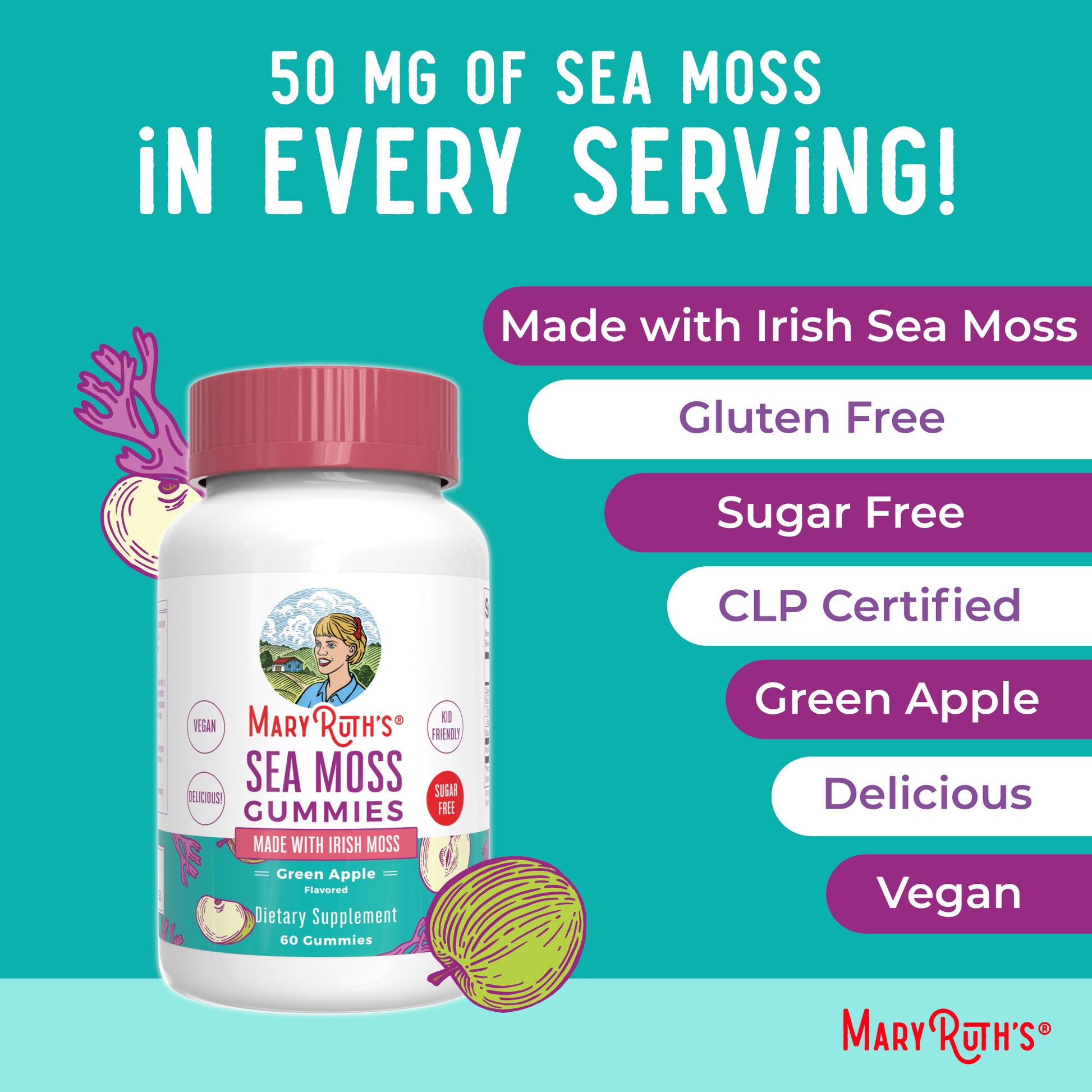 Sea Moss Gummies (Green Apple) 60 count Ingredients