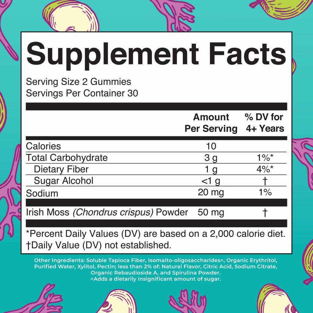 Sea Moss Gummies (Green Apple) 60 count Supplement Facts