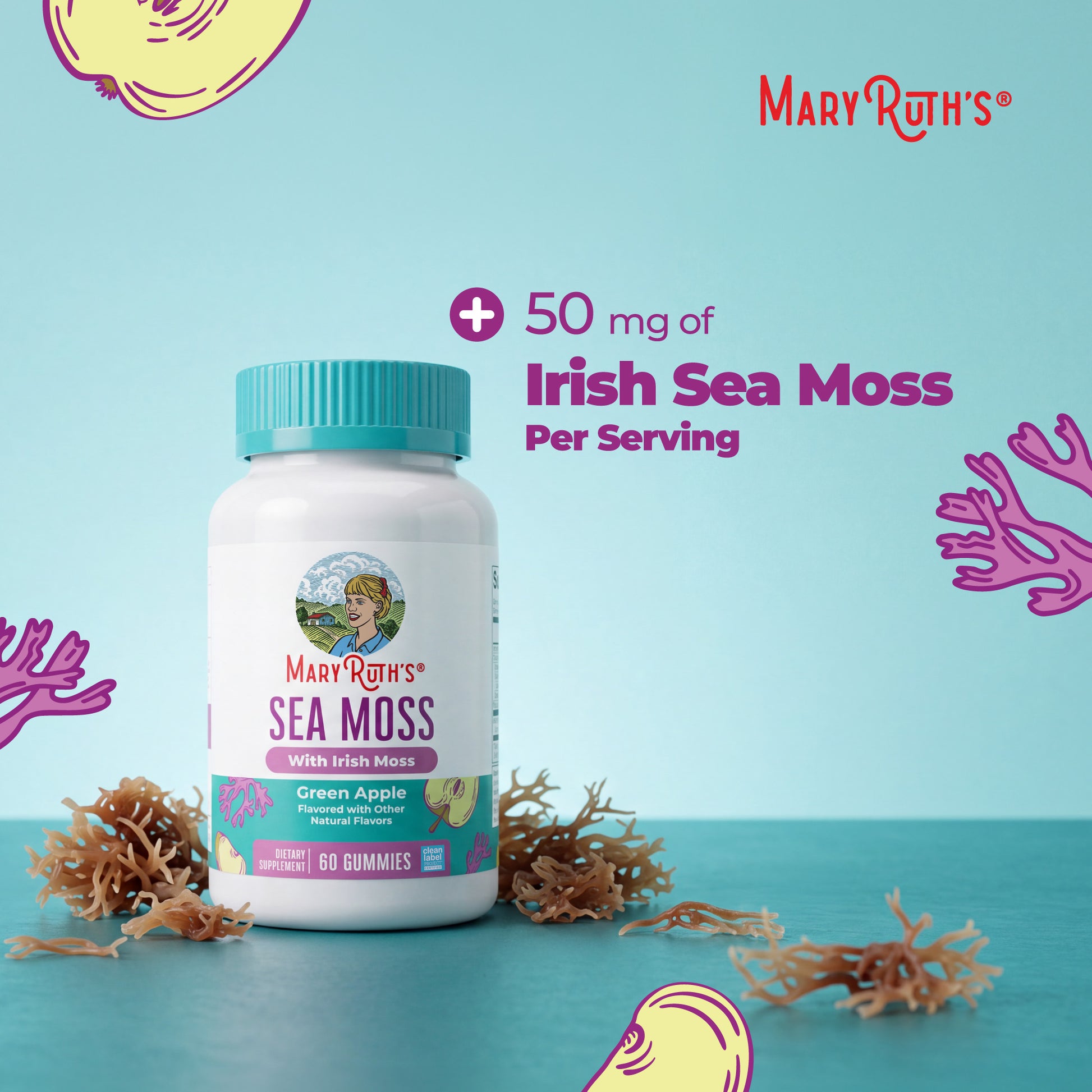 Sea Moss Gummies Green Apple 60ct Benefits