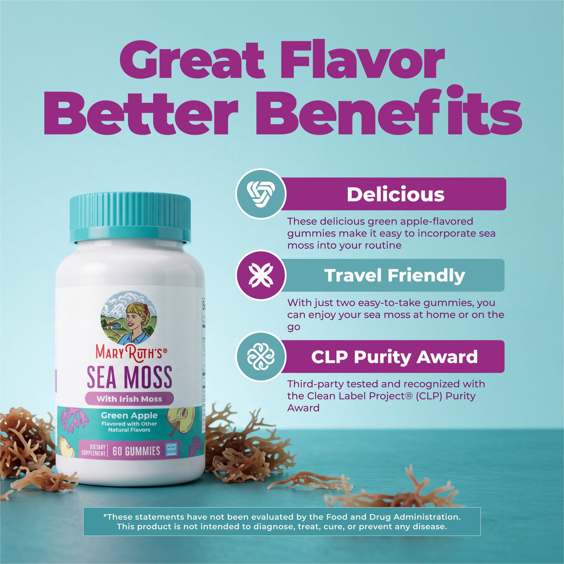 Sea Moss Gummies Green Apple 60ct Great Flavor Better Benefits