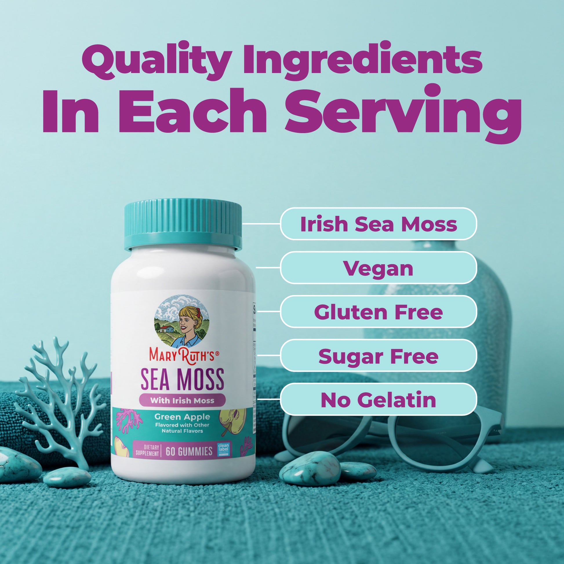 Sea Moss Gummies Green Apple 60ct Ingredients