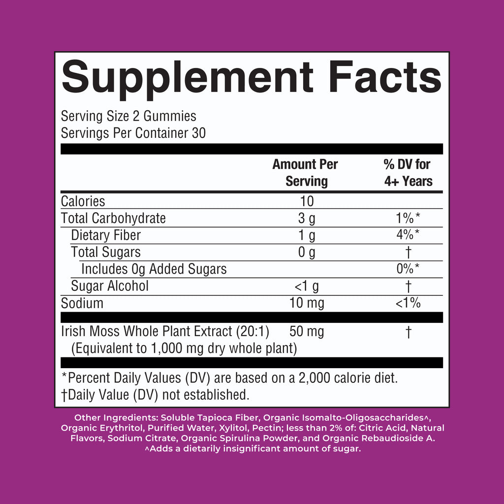 Sea Moss Gummies Green Apple 60ct Supplement Facts