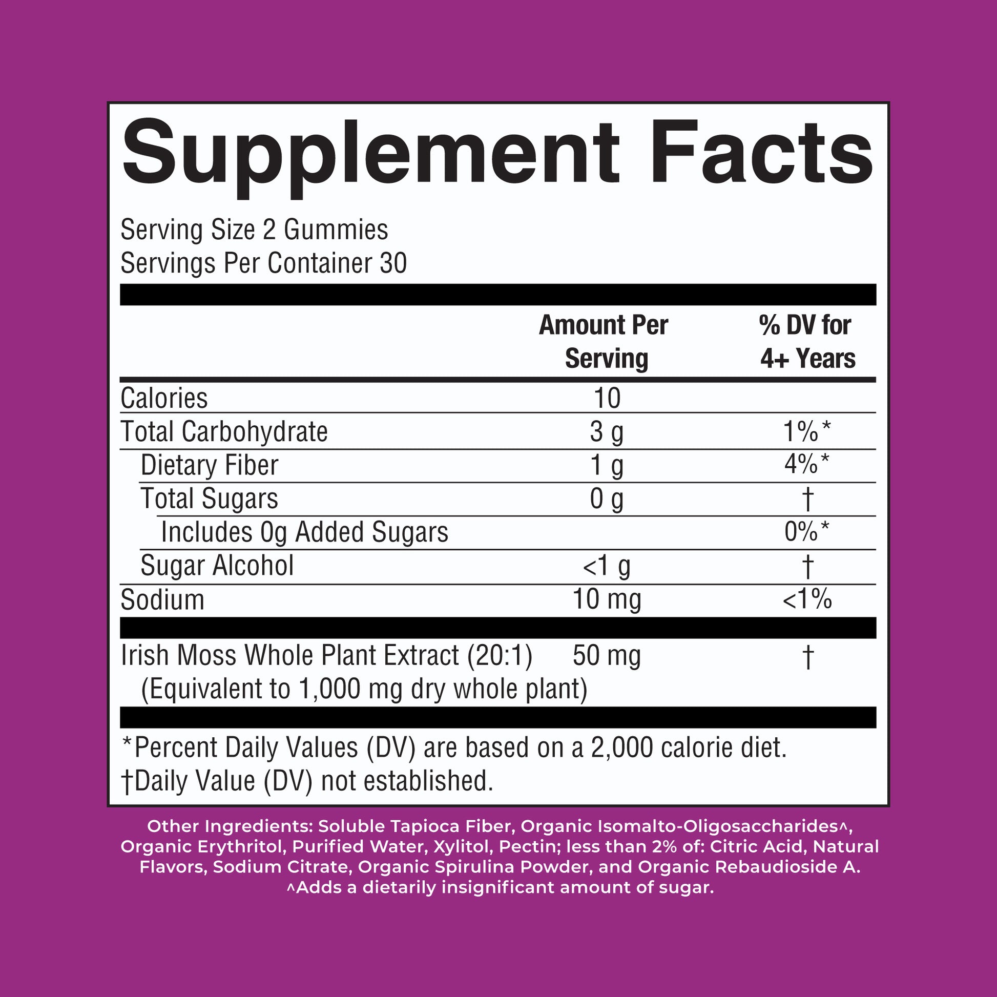 Sea Moss Gummies Green Apple 60ct Supplement Facts