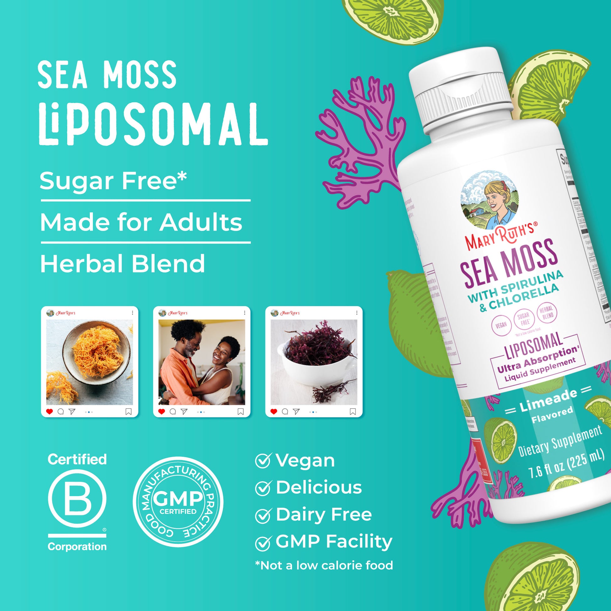 Sea Moss with Spirulina and Chlorella Liposomal (Limeade) 7 oz Lifestyle Bottle