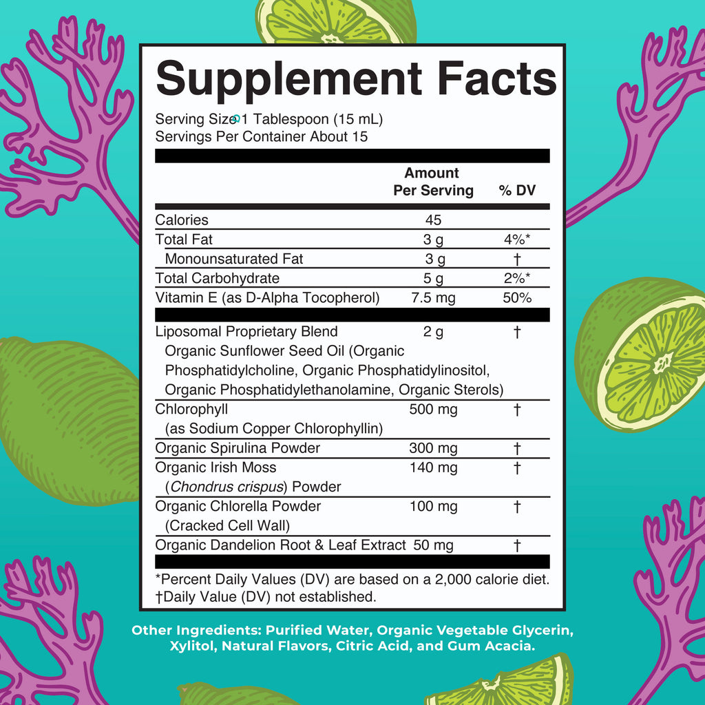 Sea Moss with Spirulina and Chlorella Liposomal (Limeade) 7 oz Supplement Facts
