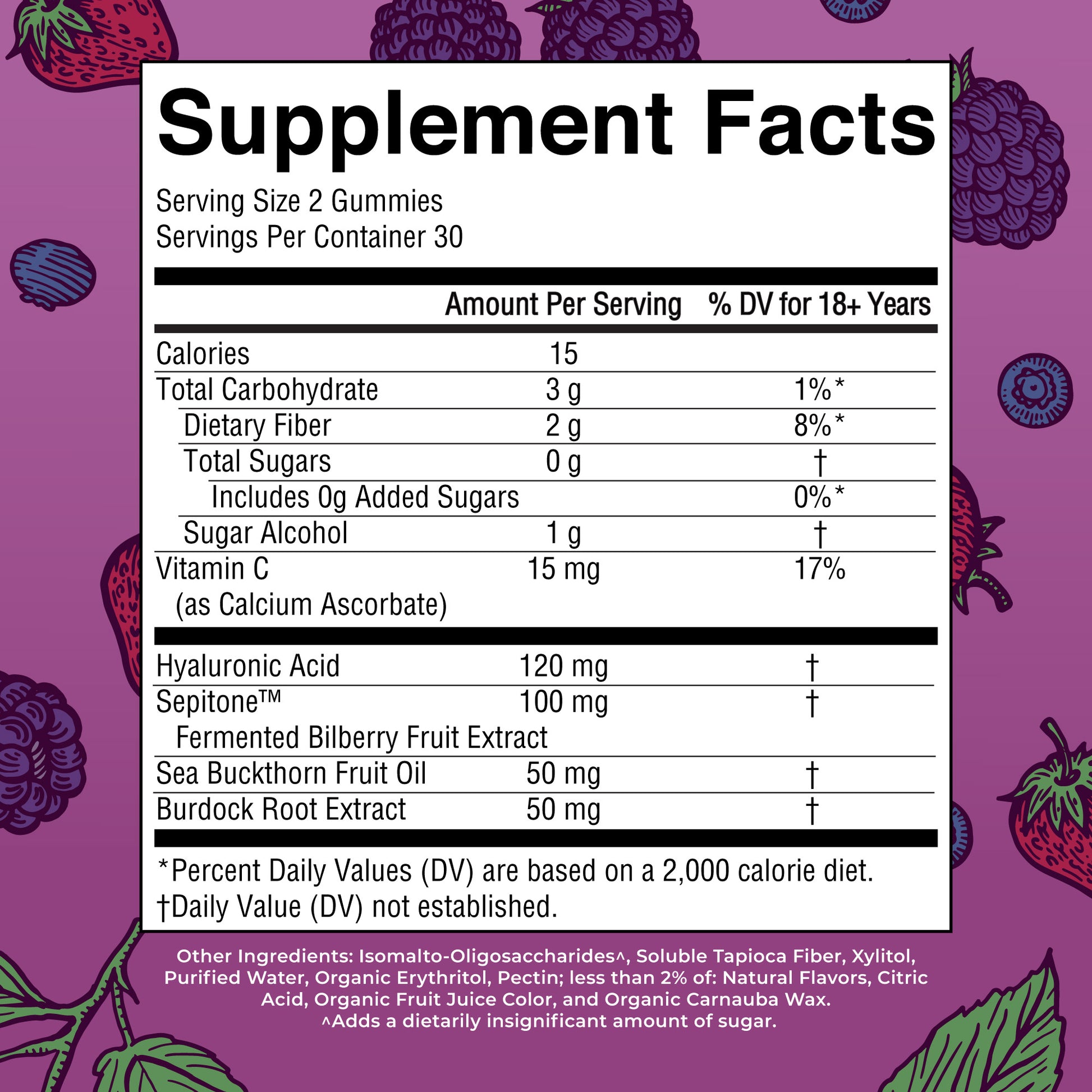 Skin Restore + Renew Gummies 60CT Mixed Berry Supplement Facts