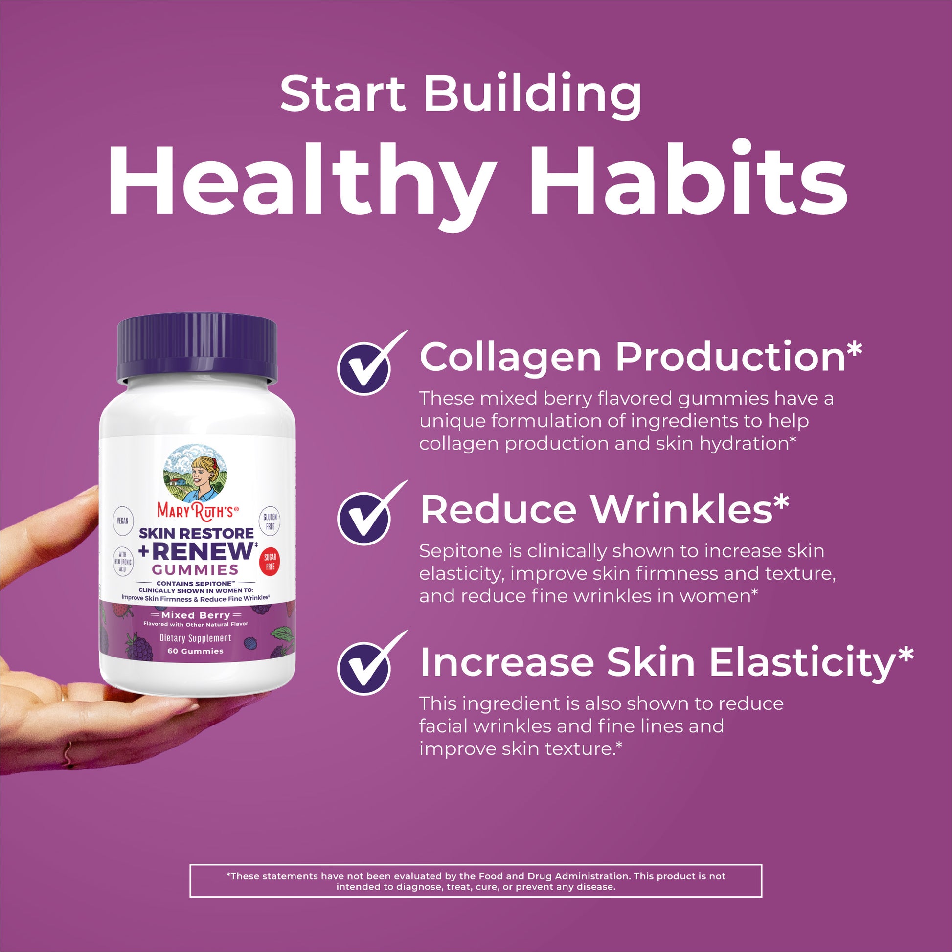 Skin Restore + Renew Gummies (Mixed Berry) 60 count Healthy Habits