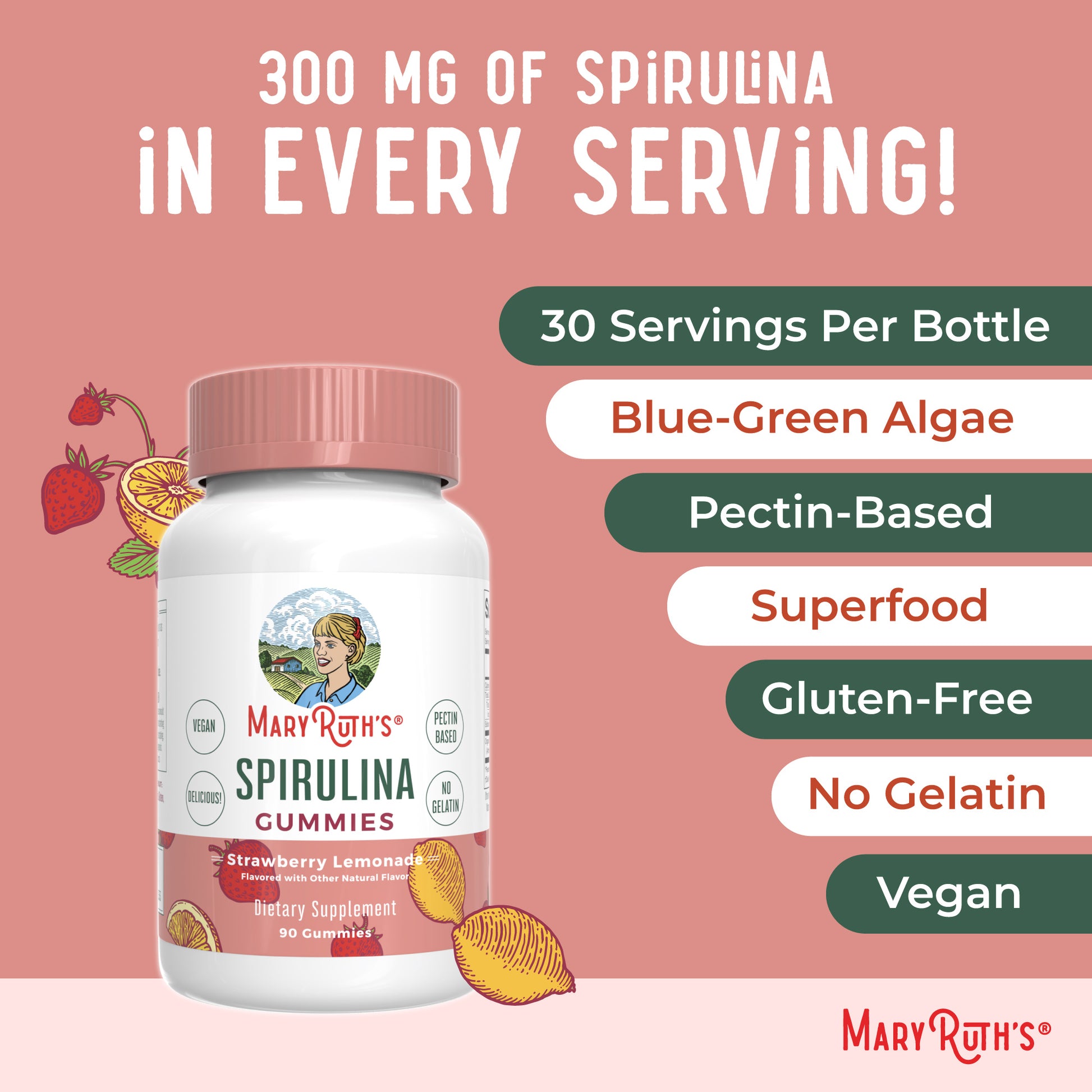 Spirulina Gummies (Strawberry Lemonade) 90 count Ingredients