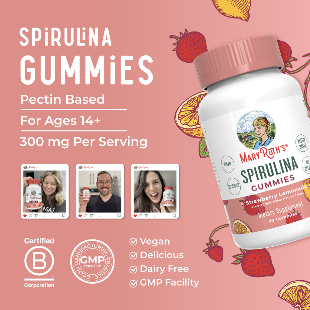 Spirulina Gummies (Strawberry Lemonade) 90 count Lifestyle Bottle