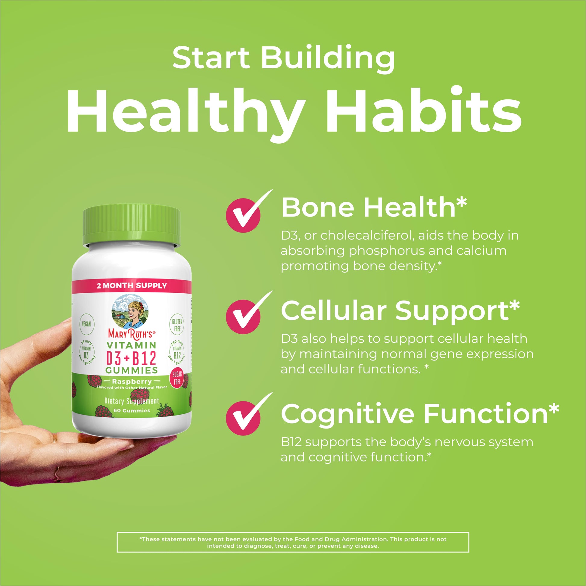 Sugar-Free D3 + B12 Gummies (Raspberry) 60 count Healthy Habits