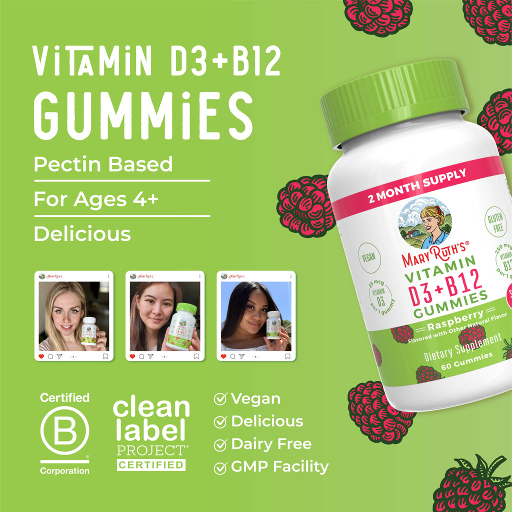 Sugar-Free D3 + B12 Gummies (Raspberry) 60 count Lifestyle Bottle
