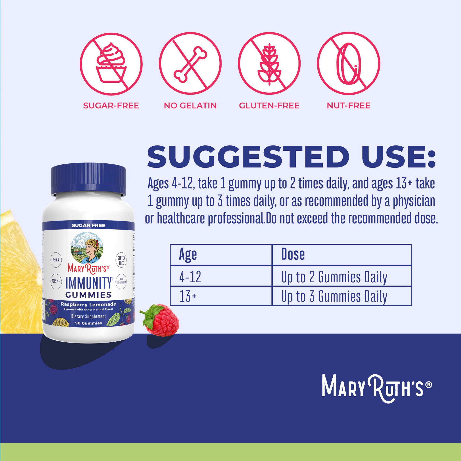 Sugar Free Immunity Gummies (Raspberry Lemonade) 90 count Suggested Use