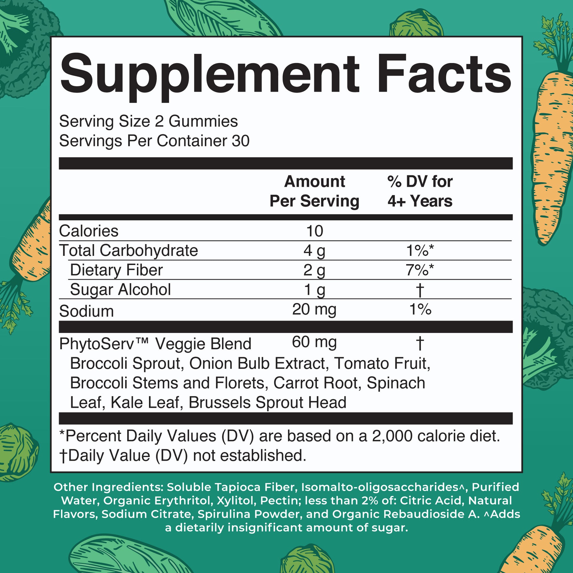 Super Greens Gummies (Lemon Lime Orange) 60 count Supplement Facts