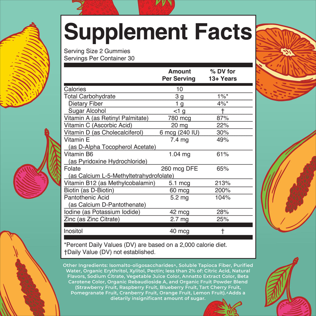 Teen Multivitamin Gummies 60 count Supplement Facts