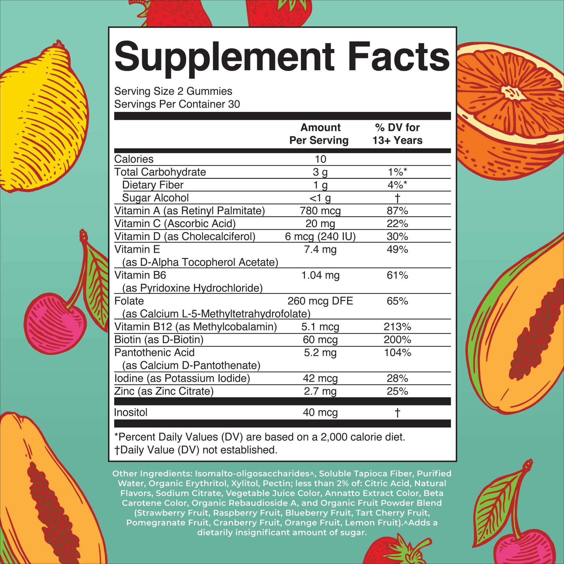 Teen Multivitamin Gummies 60 count Supplement Facts