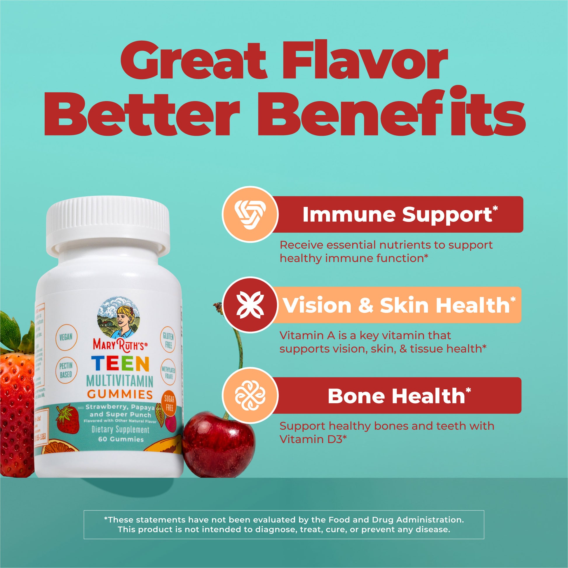 Teen Multivitamin Gummies Strawberry, Papaya, Super Punch 60ct Great Flavor Better Benefits