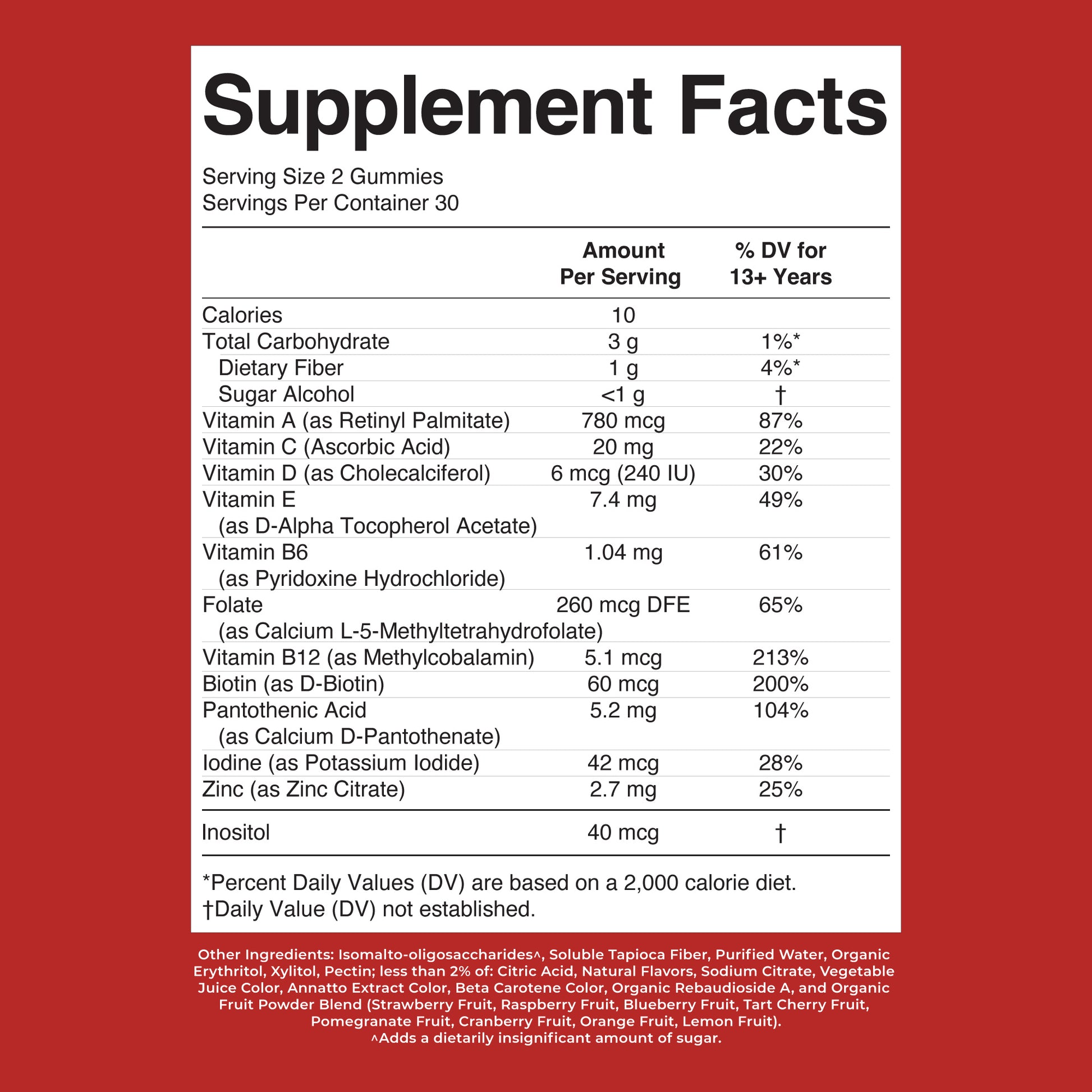 Teen Multivitamin Gummies Strawberry, Papaya, Super Punch 60ct Supplement Facts