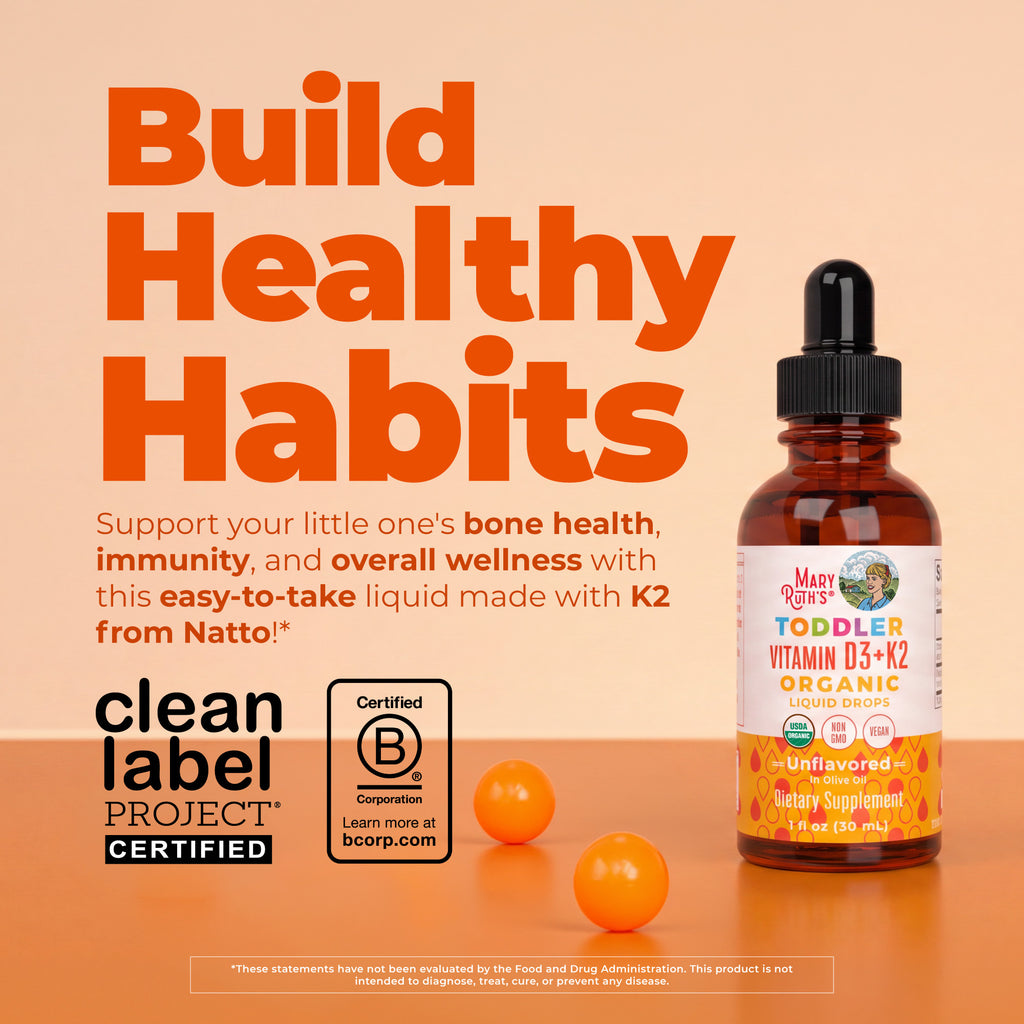 Toddler Vitamin D3 K2 Liquid Drops Unflavored 1oz Build Healthy Habits