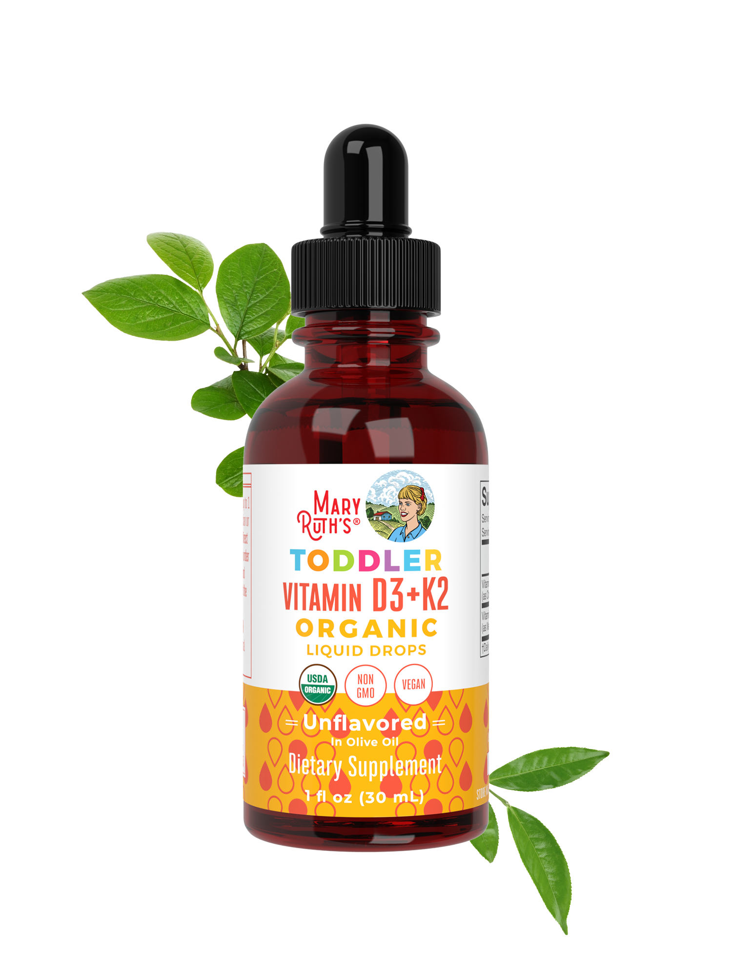 Toddler Vitamin D3 K2 Liquid Drops Unflavored 1oz