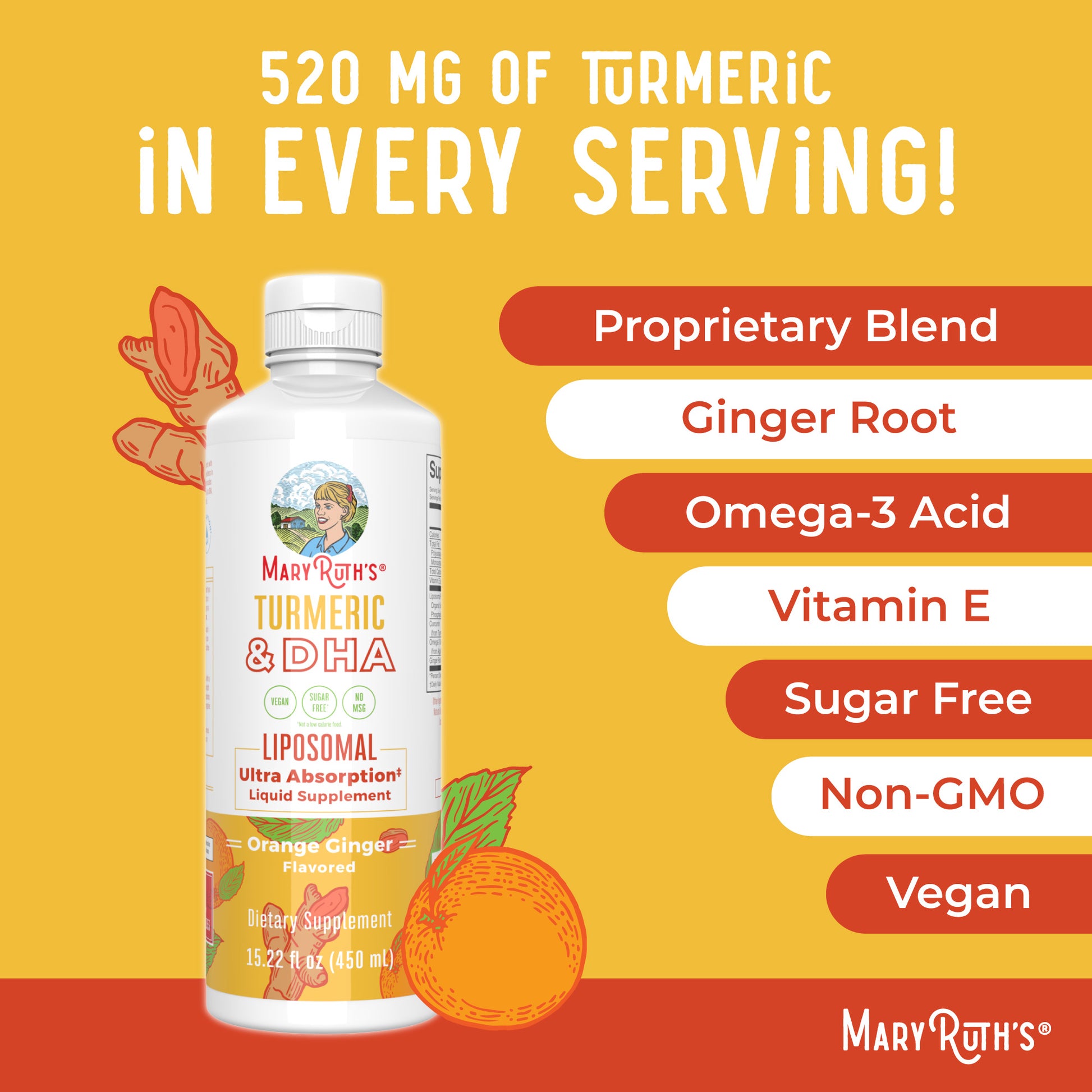 Turmeric & DHA Liposomal (Orange Ginger) 15 oz Ingredients