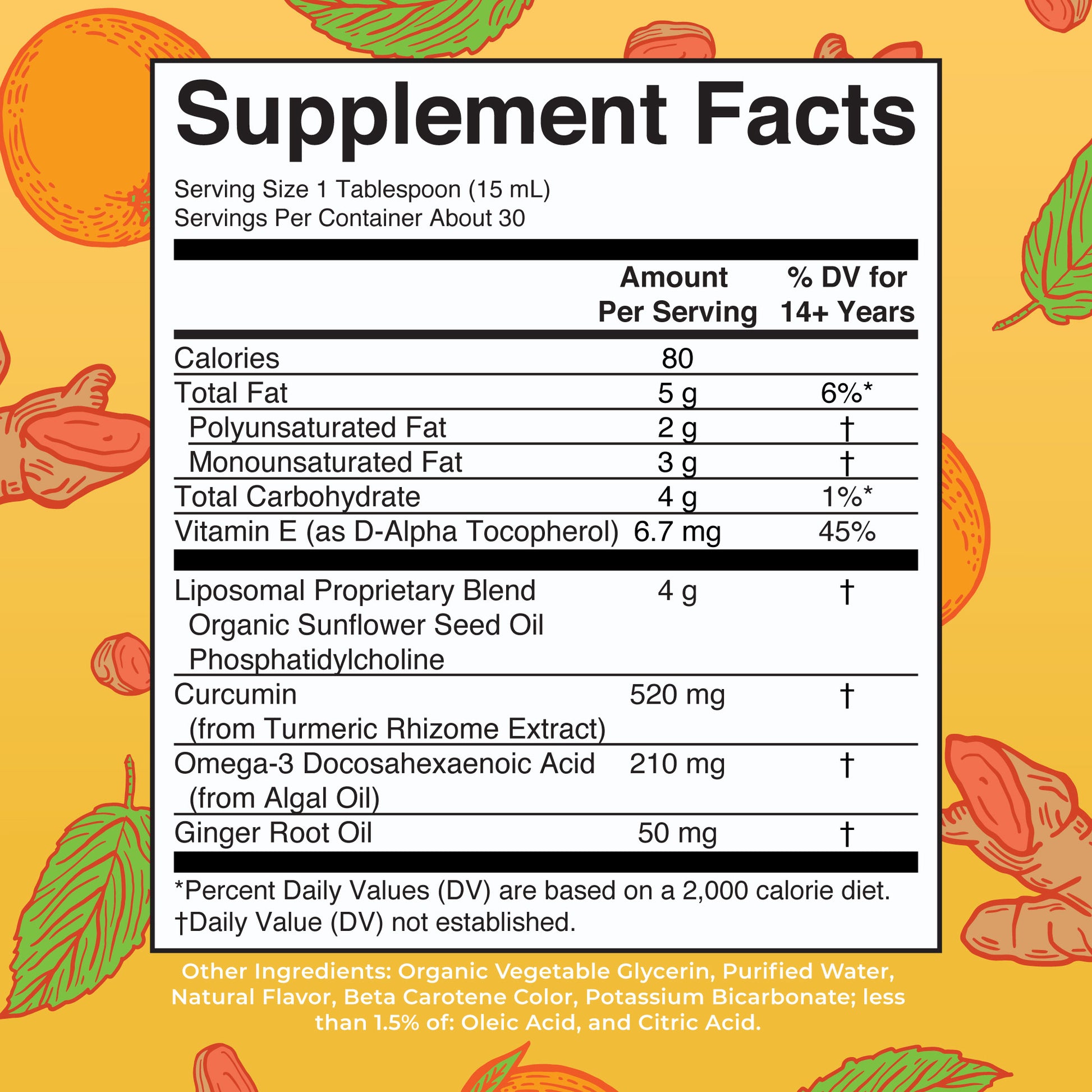 Turmeric & DHA Liposomal (Orange Ginger) 15 oz Supplement Facts