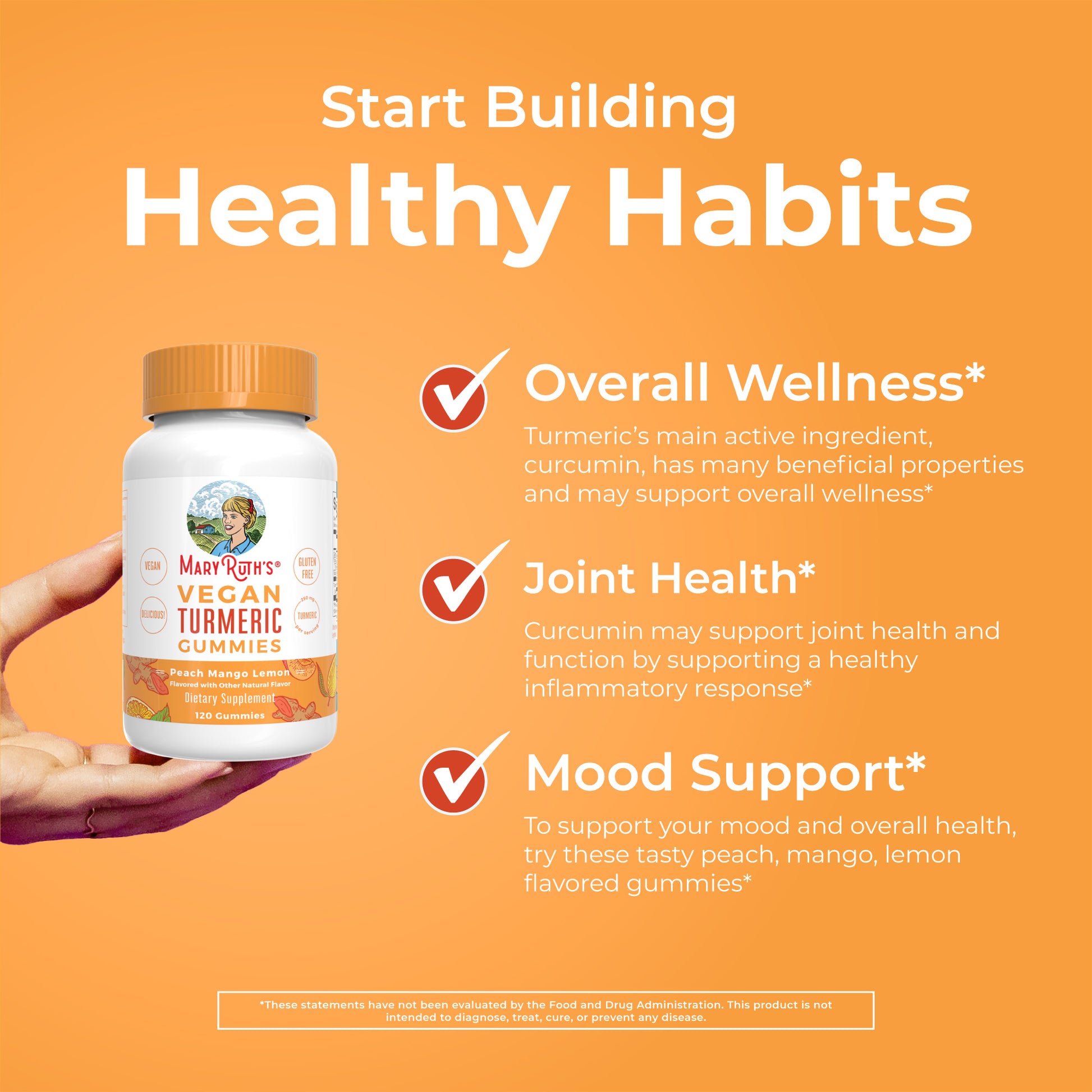 Turmeric Gummies (Peach Mango Lemon) 120 count Healthy Habits