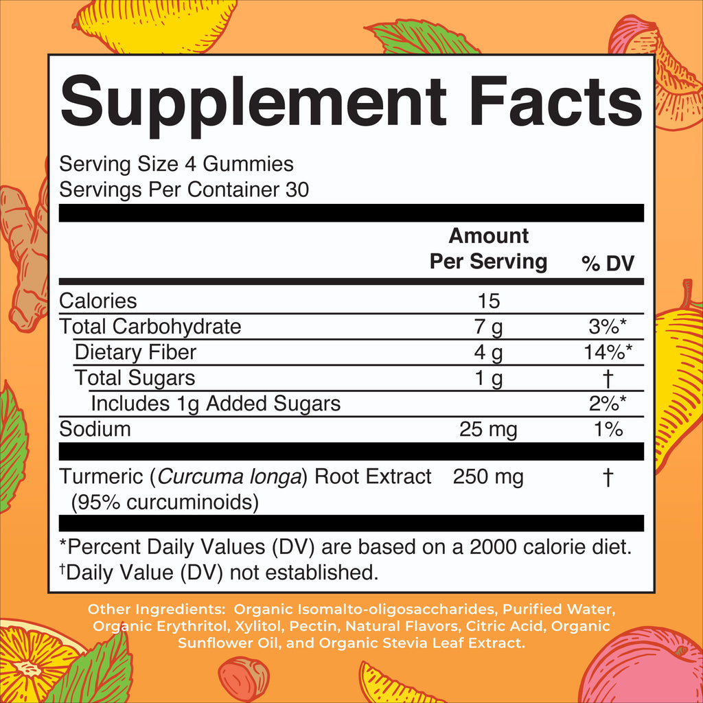 Turmeric Gummies (Peach Mango Lemon) 120 count Supplement Facts