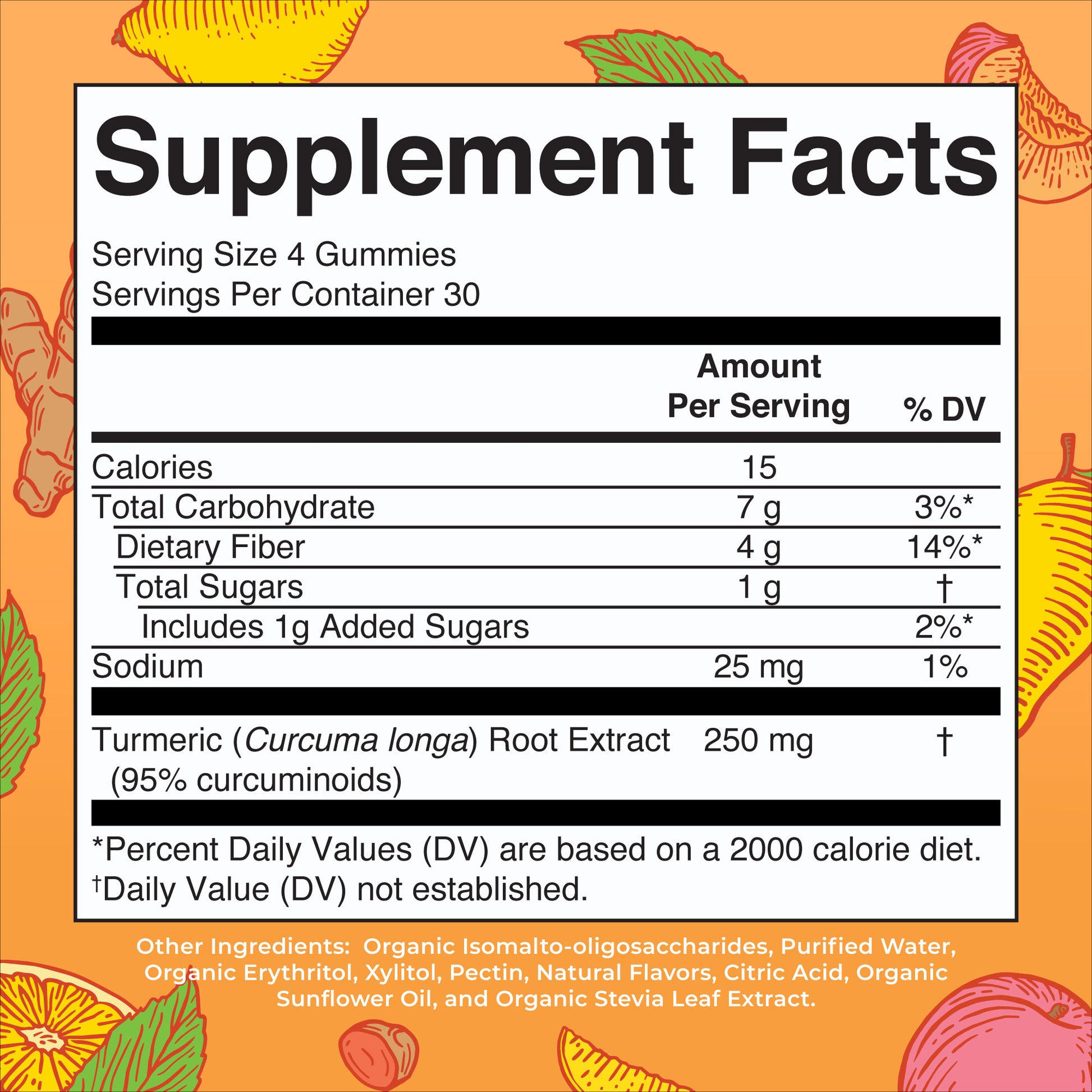 Turmeric Gummies (Peach Mango Lemon) 120 count Supplement Facts