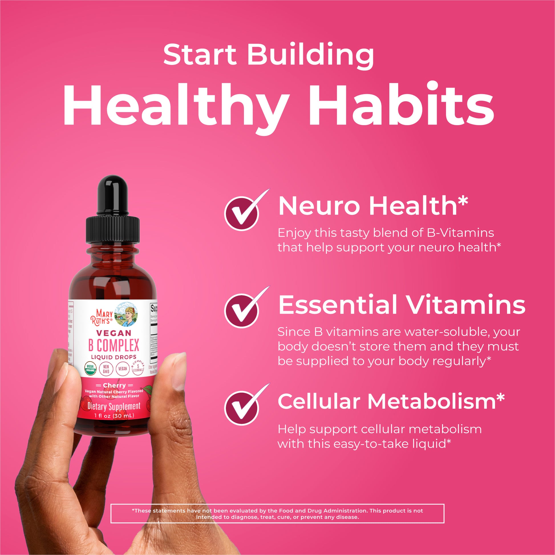 Vegan B-Complex Drops (Cherry) 1 oz Healthy Habits