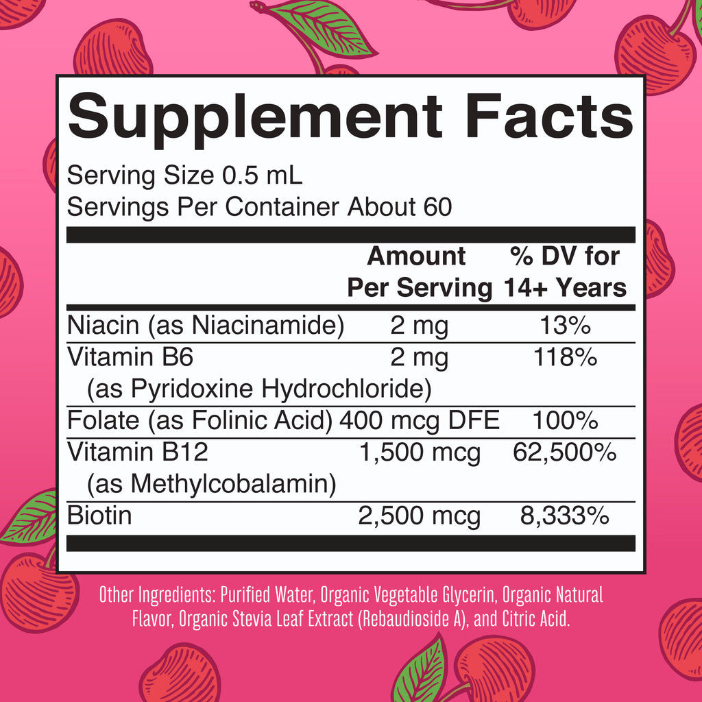 Vegan B-Complex Drops (Cherry) 1 oz Supplement Facts